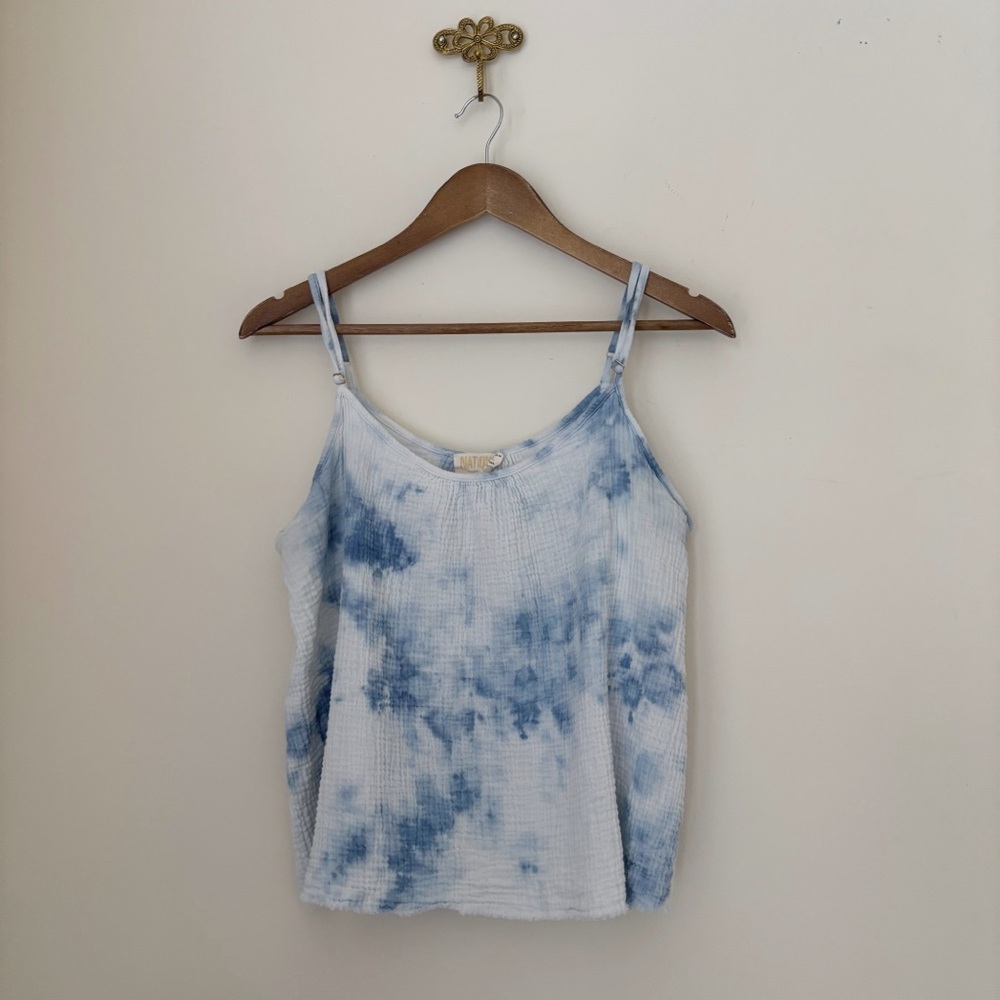 Nation LTD Blue Tie Dye Gauzy Tank Top Large Summer Coastal